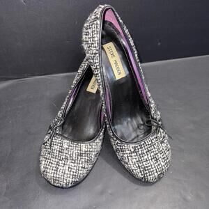 Steve Madden Violet Style Black Y2K Vintage Boucle Bow Cap Toe Kitten Heels 8B‎